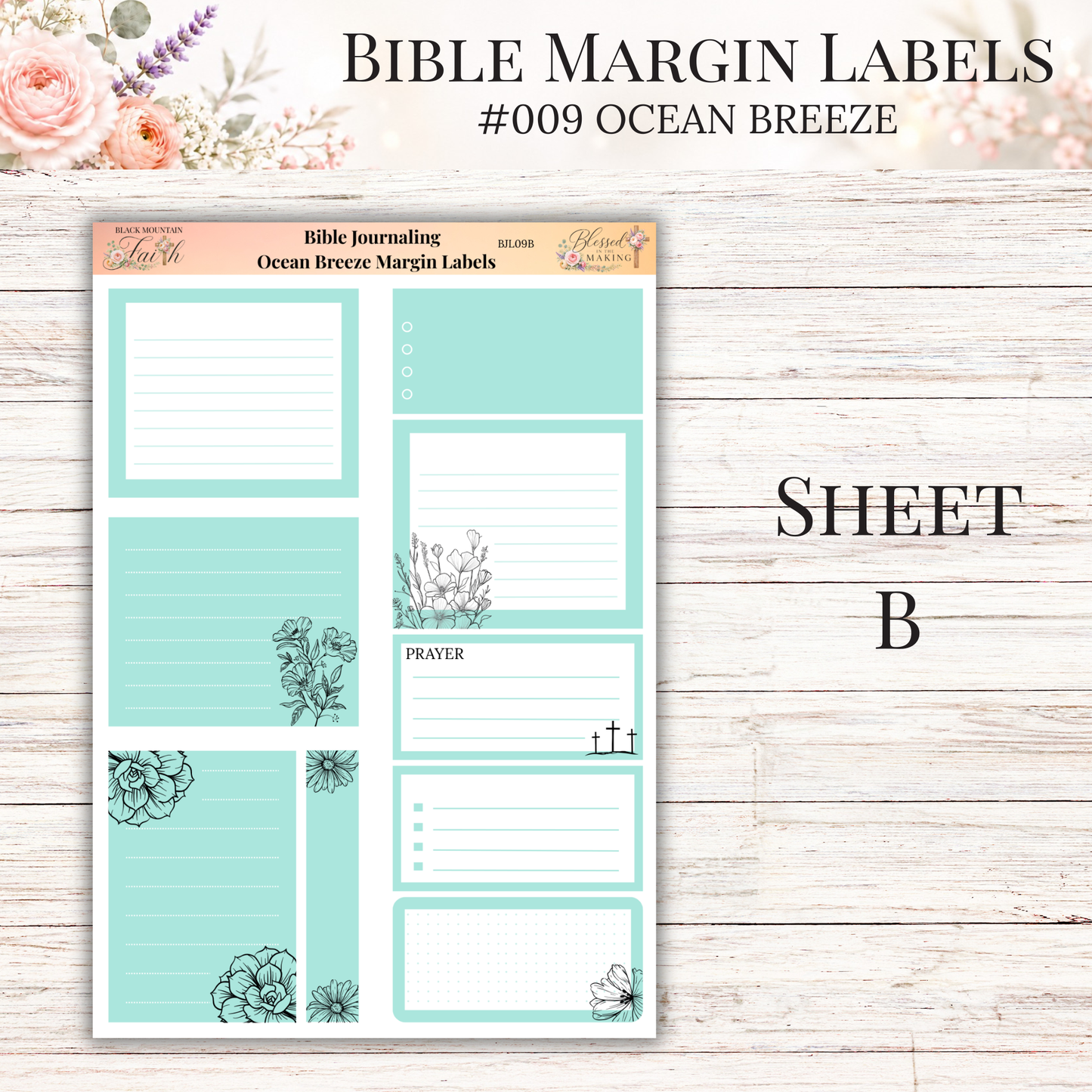 Bible Margin Labels #009 Ocean Breeze | Physical Sticker Sheets for Scripture Study