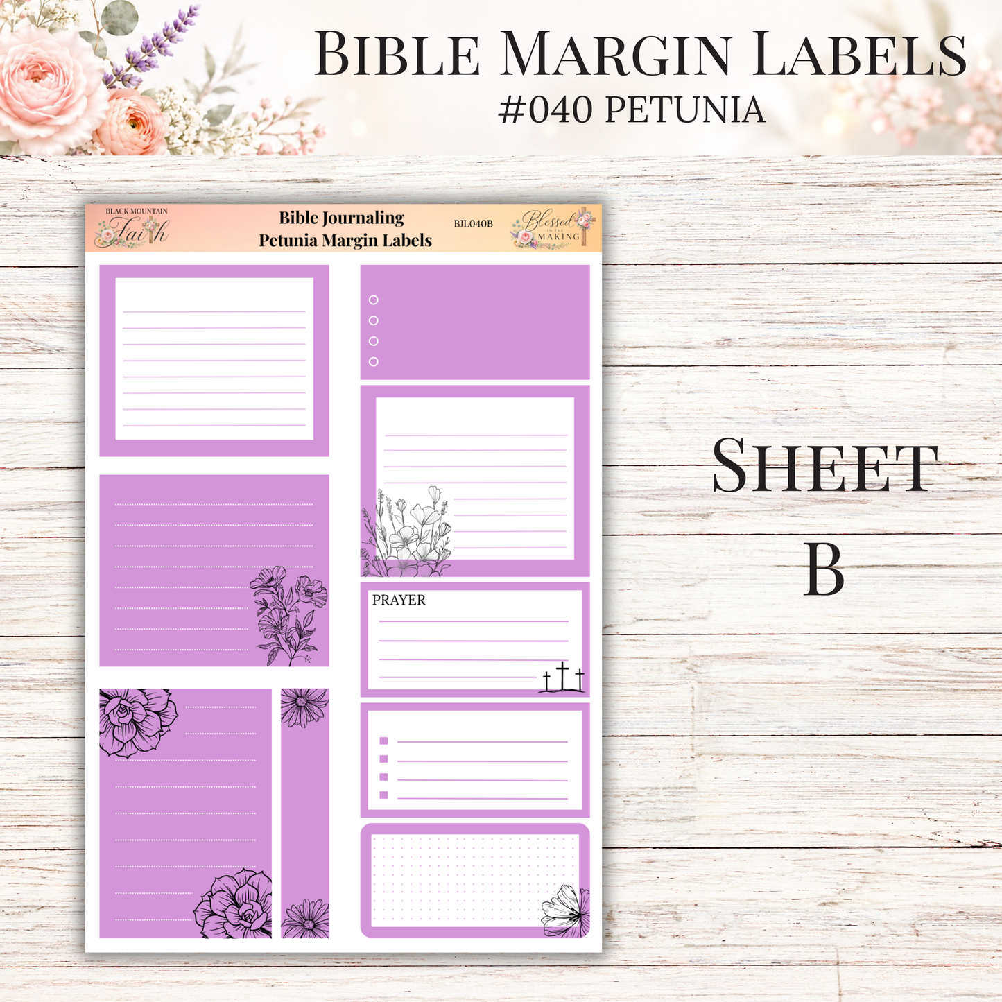Bible Margin Labels #040 Petunia | Physical Sticker Sheets for Scripture Study