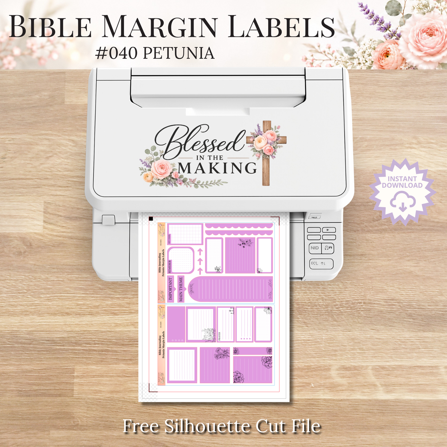 Bible Margin Labels 040 Petunia Print & Cut Bible Stickers