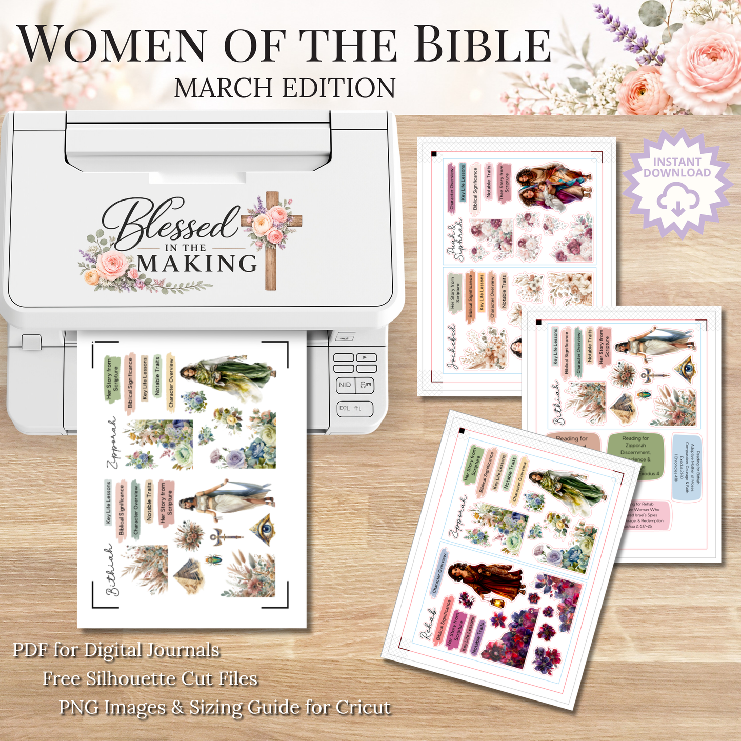 March Women of the Bible | Printable PDF | Cricut & Silhouette Files | Digital Stickers