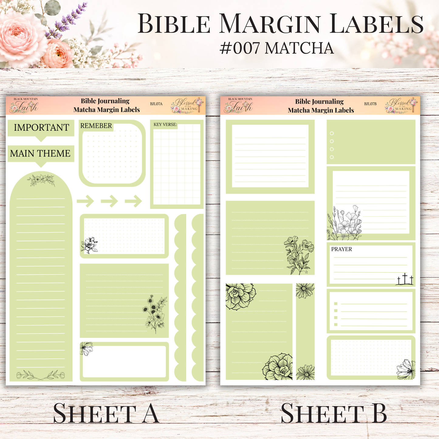 Bible Margin Labels #007 Matcha | Physical Sticker Sheets for Scripture Study