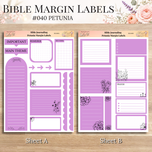 Bible Margin Labels 040 Petunia Print & Cut Bible Stickers