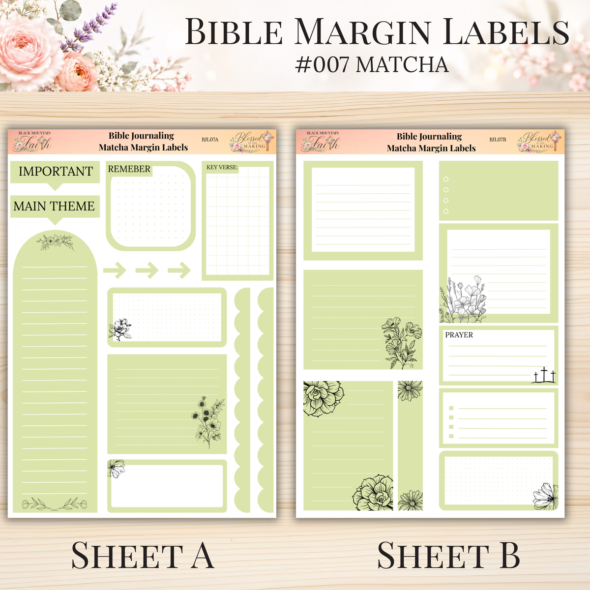 Bible Margin Labels #007 Matcha | Physical Sticker Sheets for Scripture Study