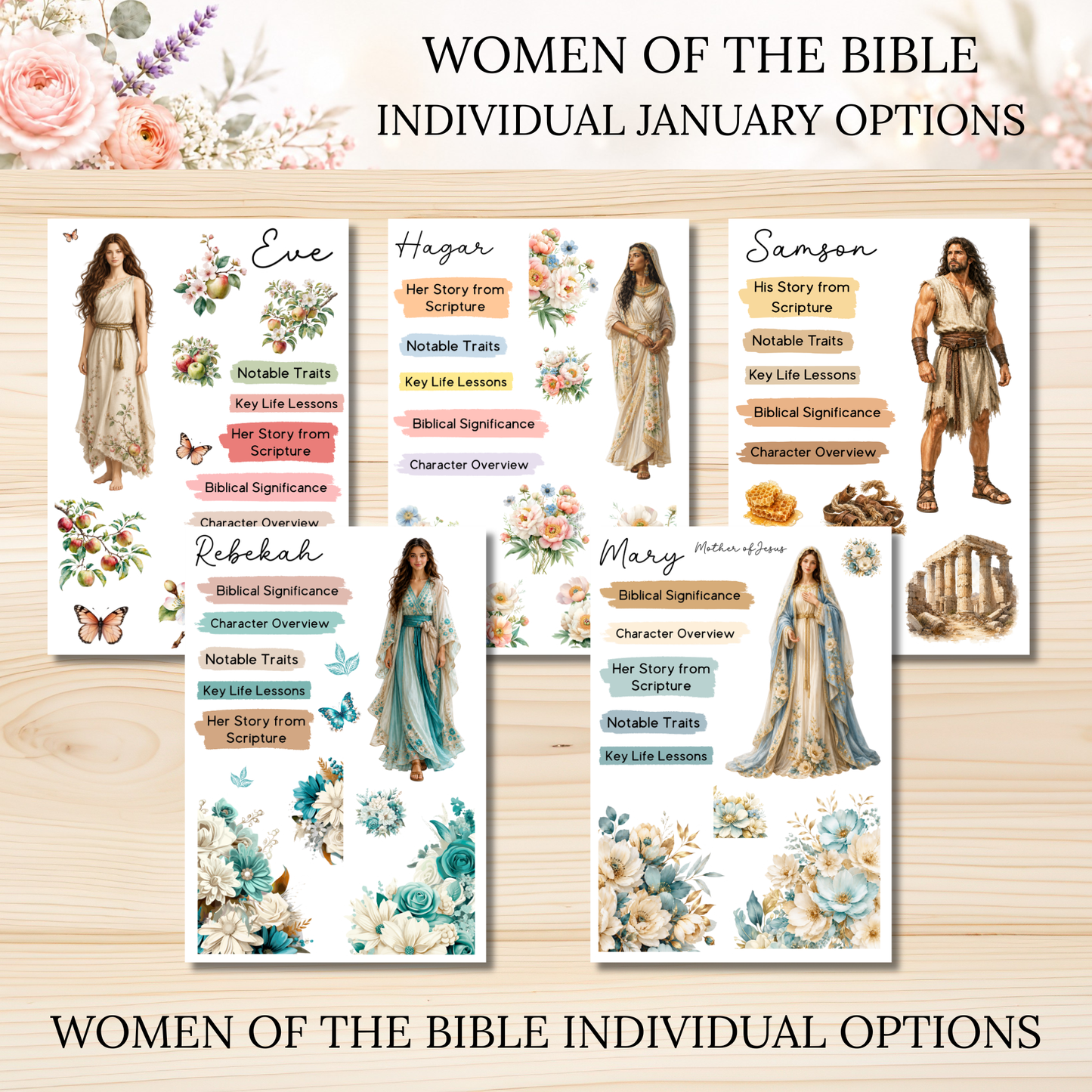 JANUARY Women of the Bible Individual Sticker Sheet Options
