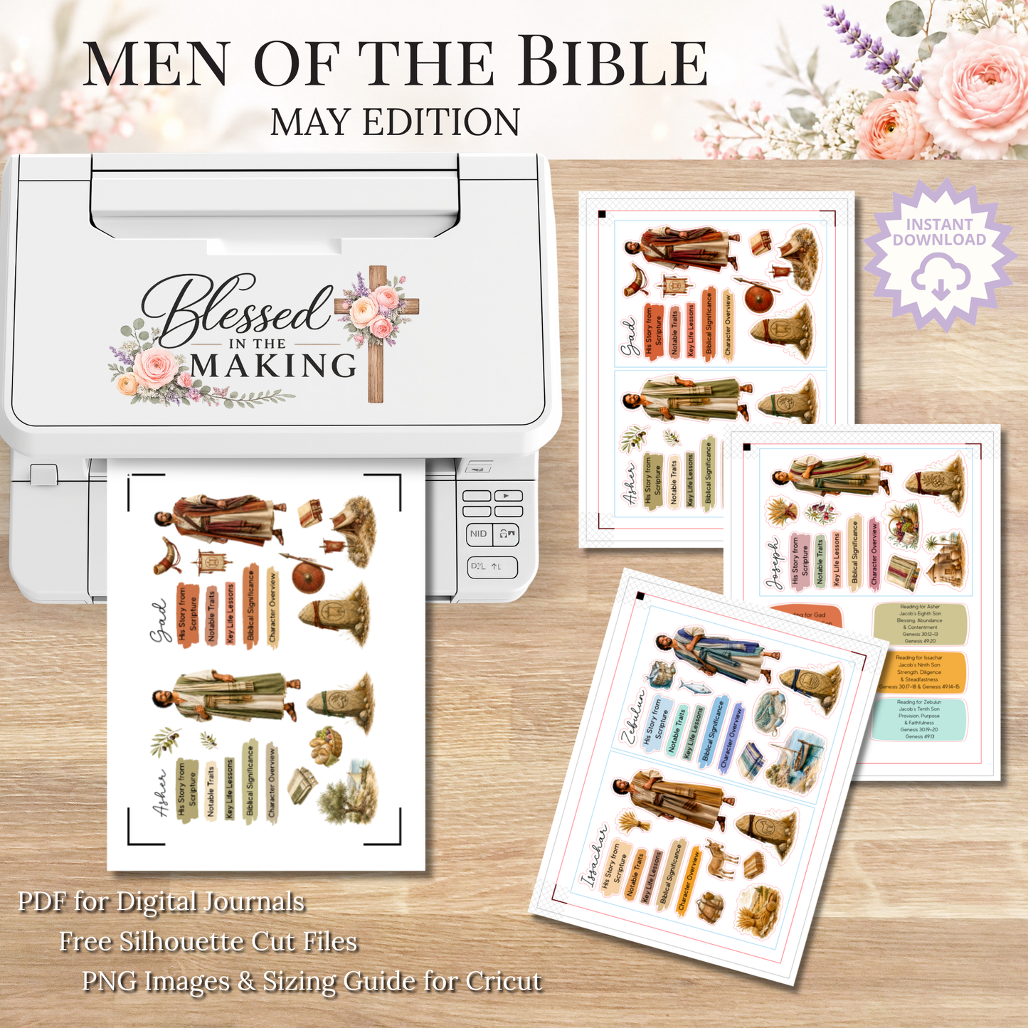 May Men of the Bible | Printable PDF | Cricut & Silhouette Files | Digital Stickers
