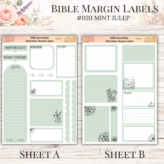 Bible Margin Labels #020 Mint Julep | Physical Sticker Sheets for Scripture Study
