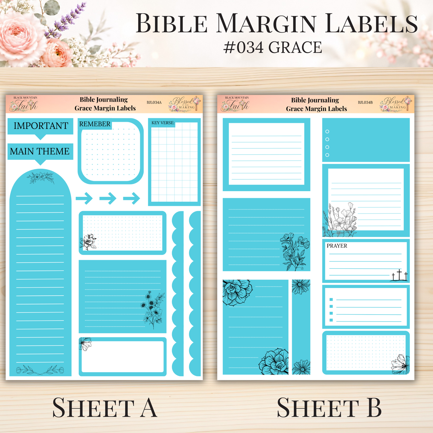 Bible Margin Labels #034 Grace | Physical Sticker Sheets for Scripture Study