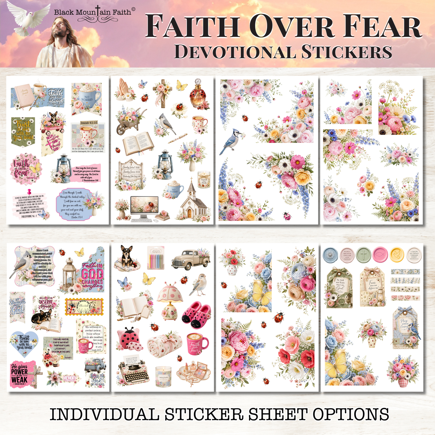 Faith Over Fear INDIVIDUAL Devotional Sticker Sheets | Scriptures for Anxiety