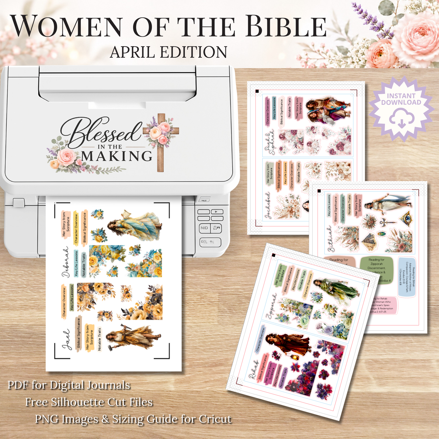 April Women of the Bible | Printable PDF | Cricut & Silhouette Files | Digital Stickers