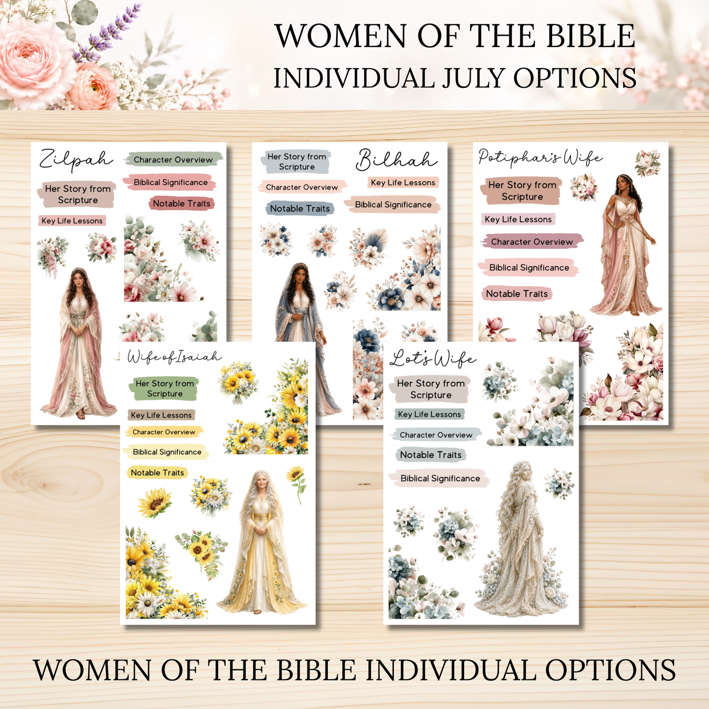 JULY Women of the Bible Individual Sticker Sheet Options
