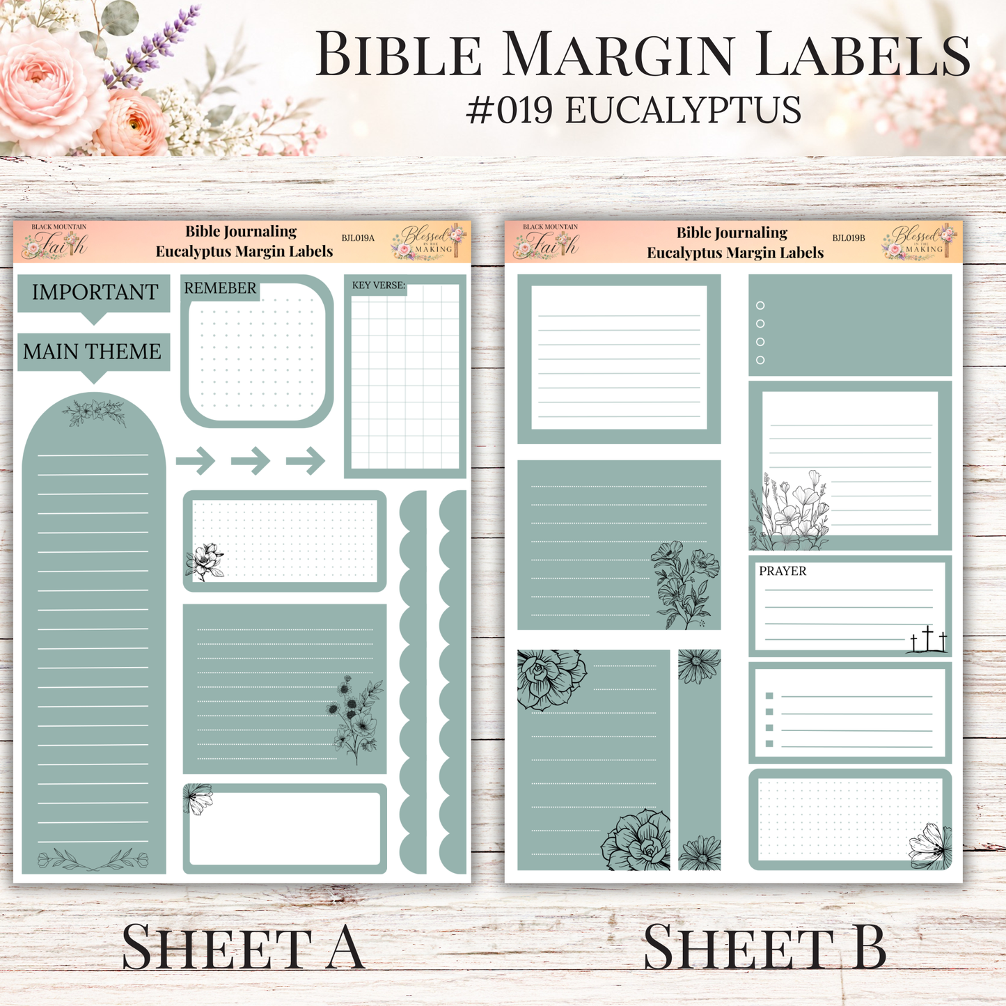 Bible Margin Labels #019 Eucalyptus | Physical Sticker Sheets for Scripture Study