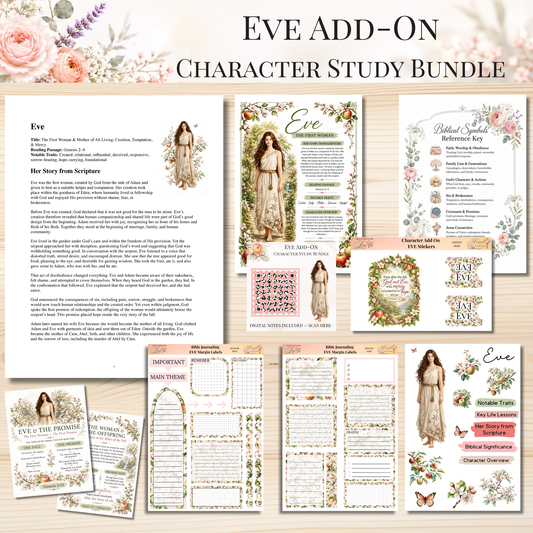 Eve Add-On Character Study Bundle | Physical Bible Study Notes, Tip-Ins, Stickers & Bible Margin Labels