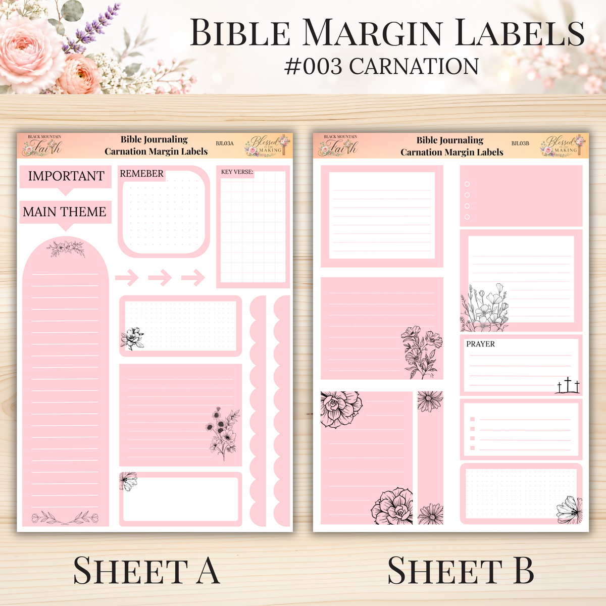 Bible Margin Labels #003 Carnation | Physical Sticker Sheets for Scripture Study