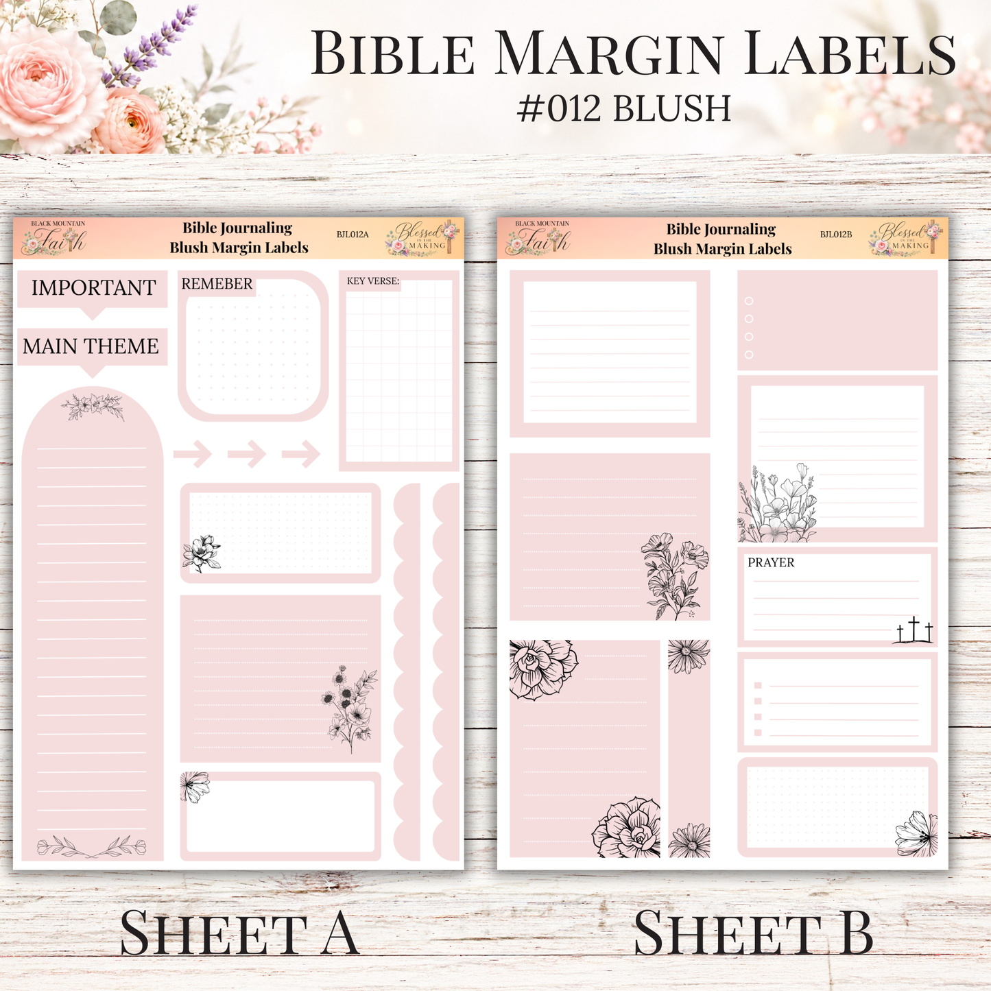 Bible Margin Labels #012 Blush | Physical Sticker Sheets for Scripture Study