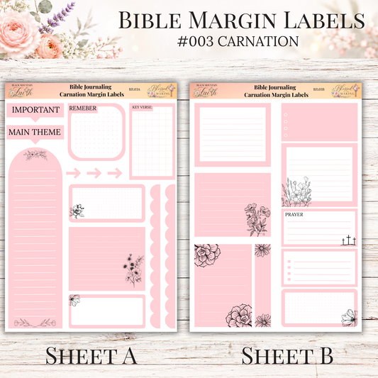 Bible Margin Labels #003 Carnation | Physical Sticker Sheets for Scripture Study
