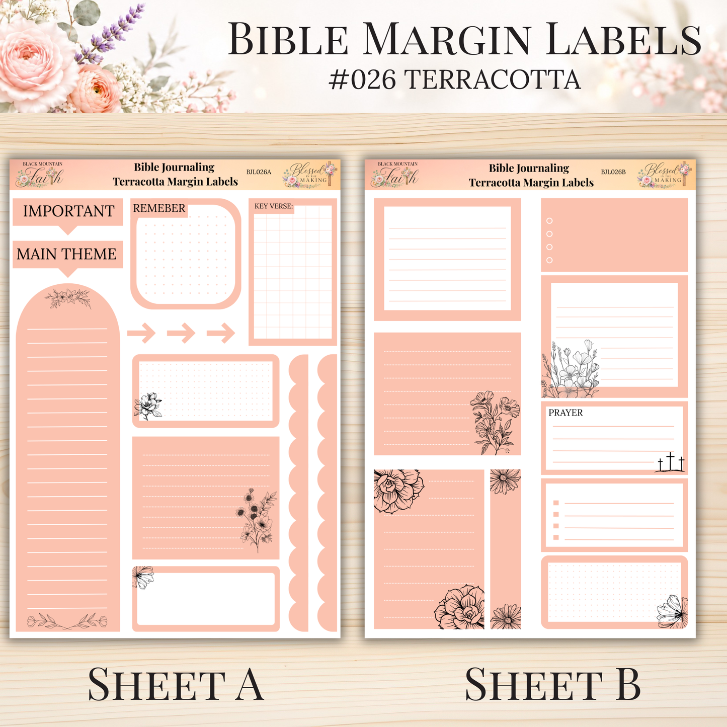 Bible Margin Labels #026 Terracotta | Physical Sticker Sheets for Scripture Study