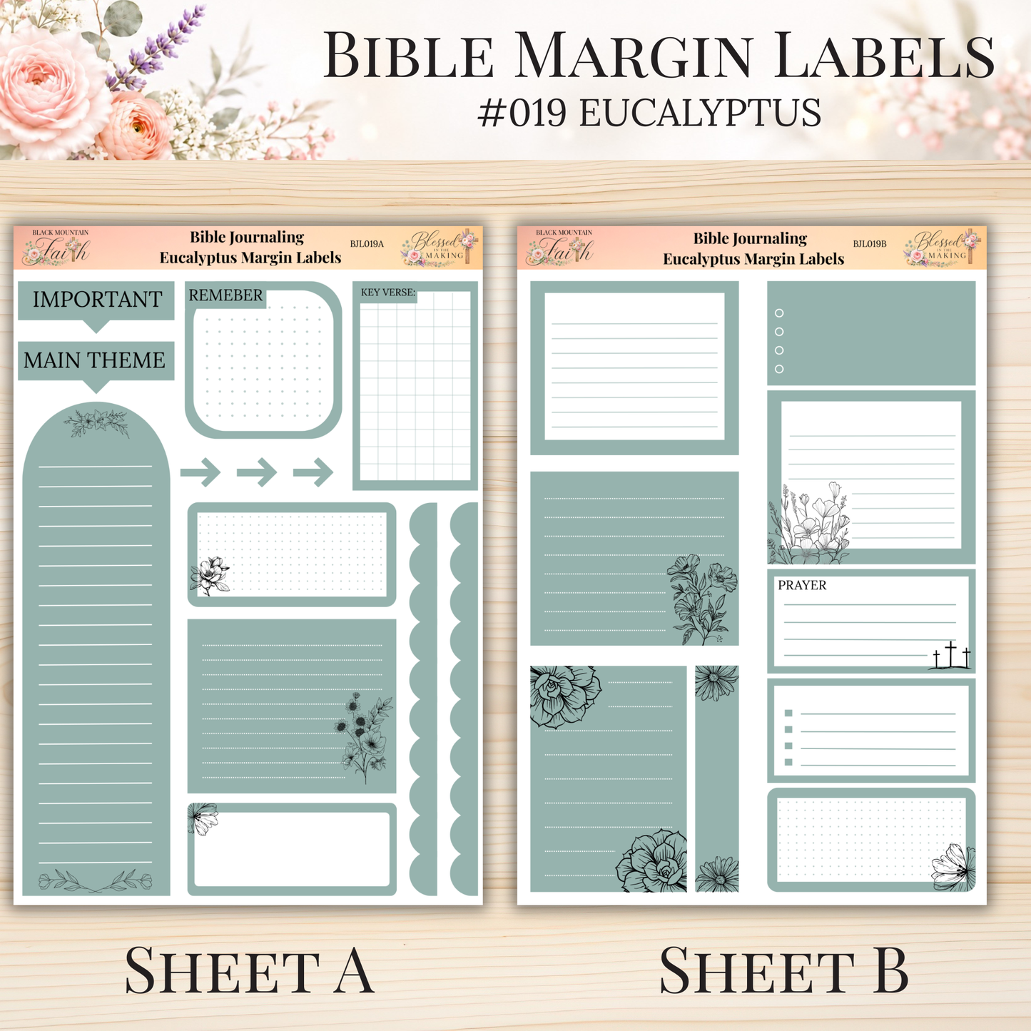 Bible Margin Labels #019 Eucalyptus | Physical Sticker Sheets for Scripture Study