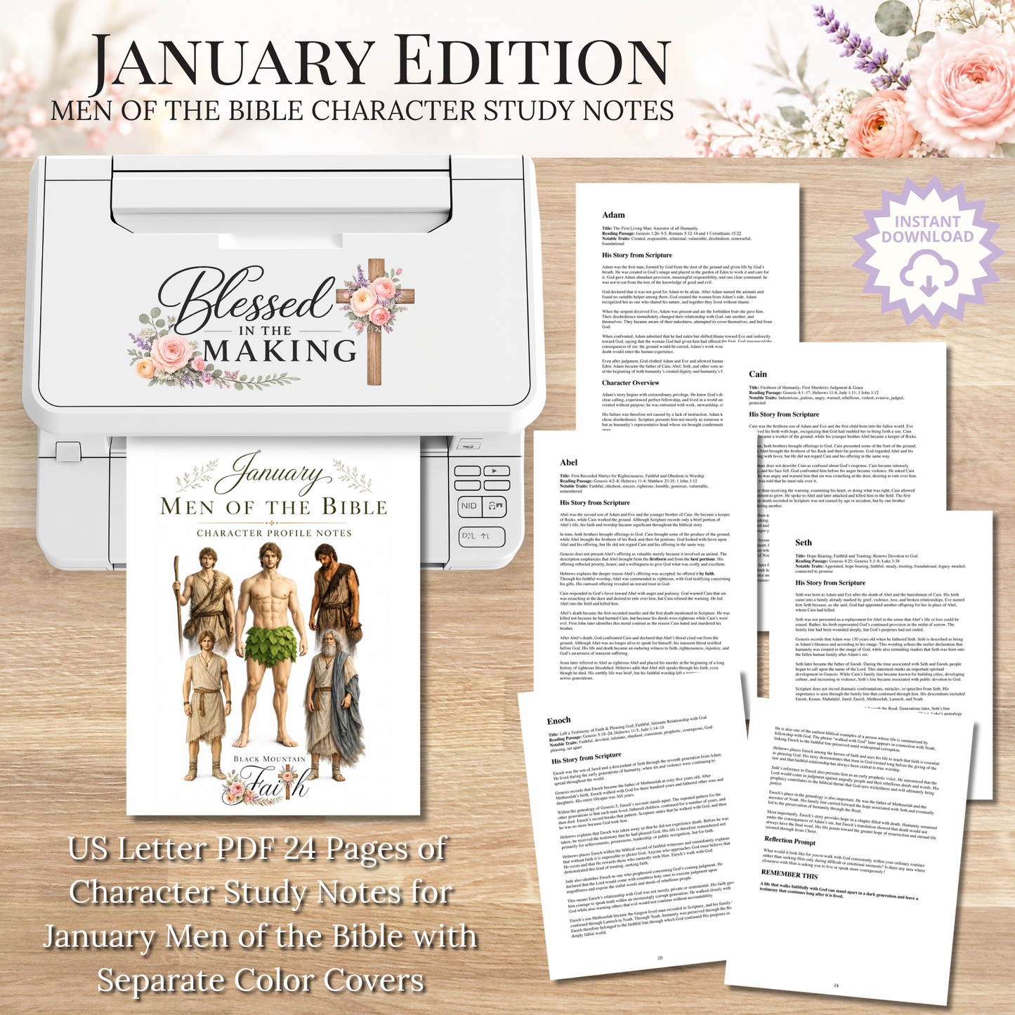 January Men of the Bible PRINTABLE Character Study Notes Guide