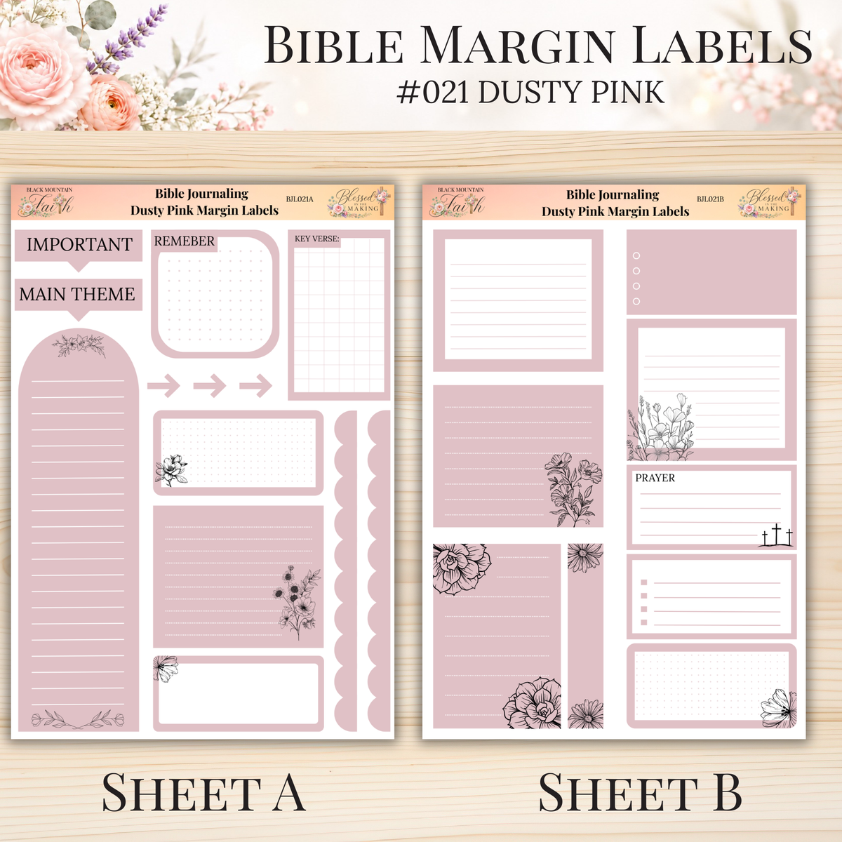 Bible Margin Labels #021 Dusty Pink | Physical Sticker Sheets for Scripture Study