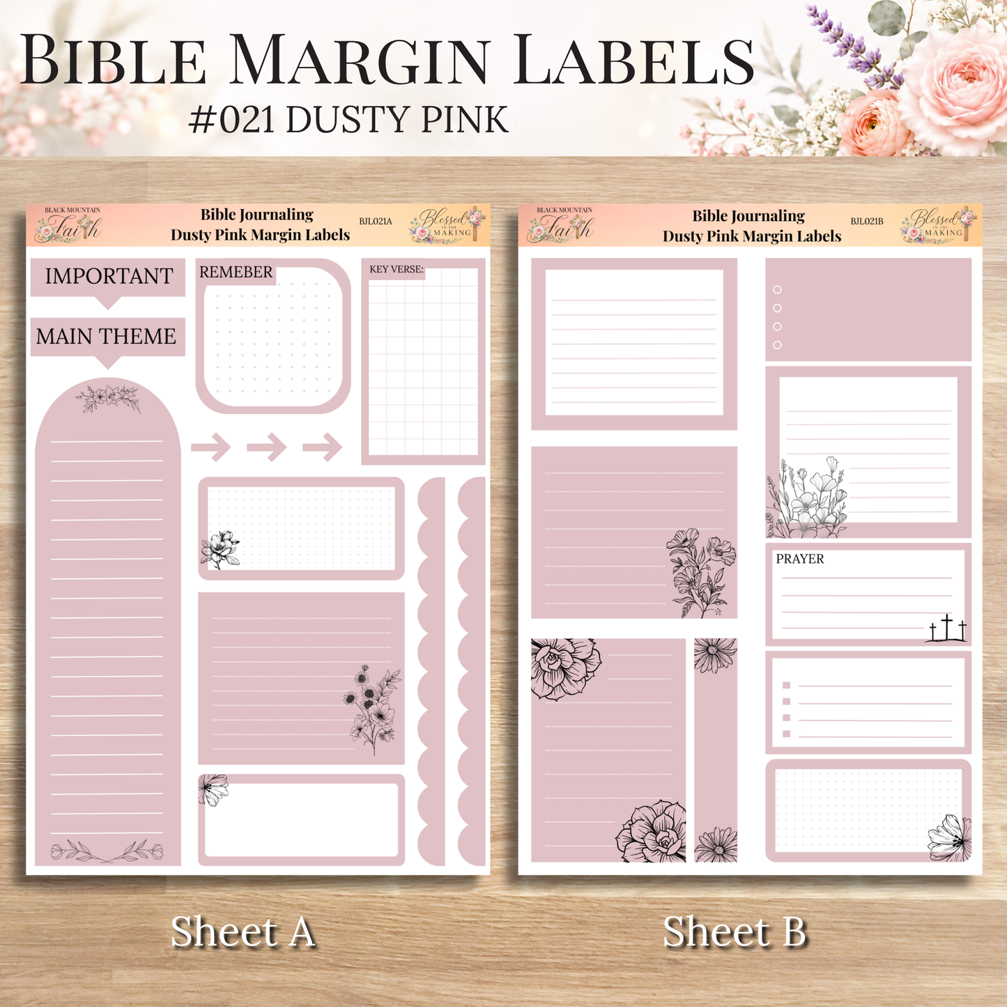 Bible Margin Labels 021 Dusty Pink Print & Cut Bible Stickers
