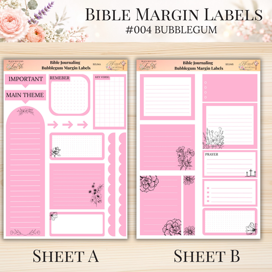 Bible Margin Labels #004 Bubblegum | Physical Sticker Sheets for Scripture Study