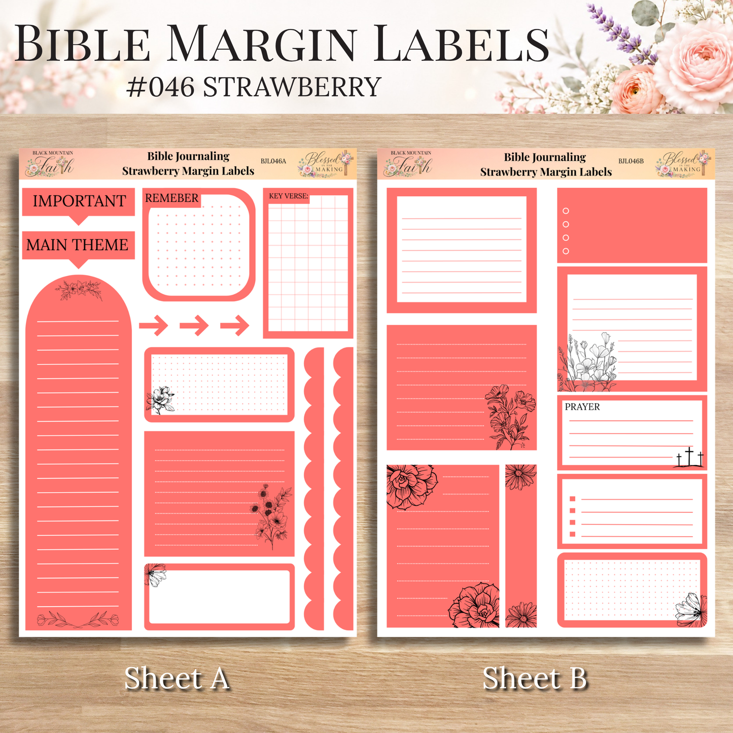 Bible Margin Labels 046 Strawberry Print & Cut Bible Stickers