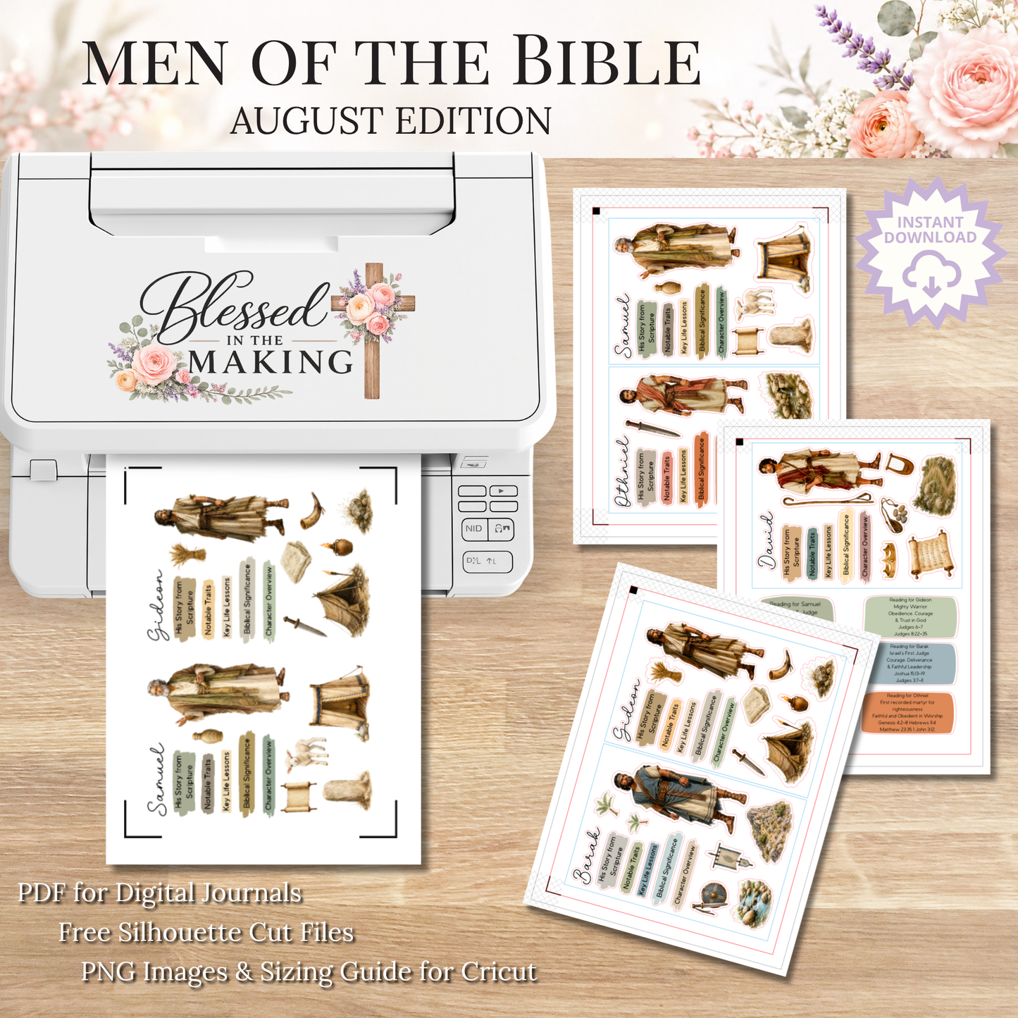 August Men of the Bible | Printable PDF | Cricut & Silhouette Files | Digital Stickers