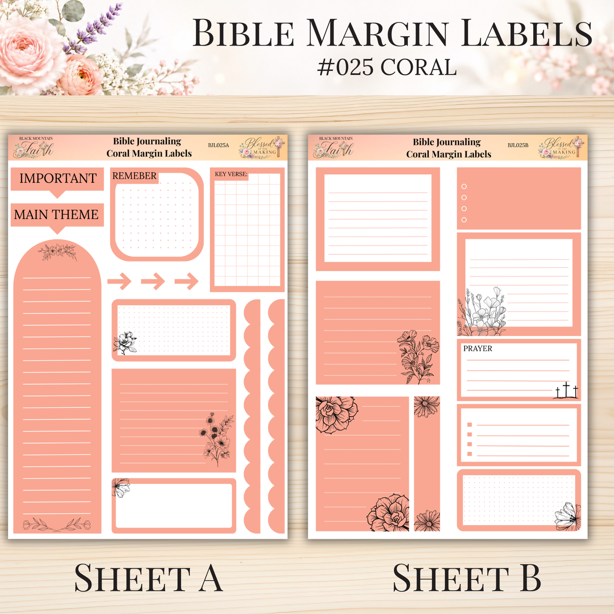 Bible Margin Labels #025 Coral| Physical Sticker Sheets for Scripture Study