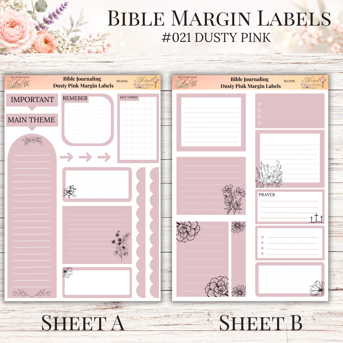 Bible Margin Labels #021 Dusty Pink | Physical Sticker Sheets for Scripture Study
