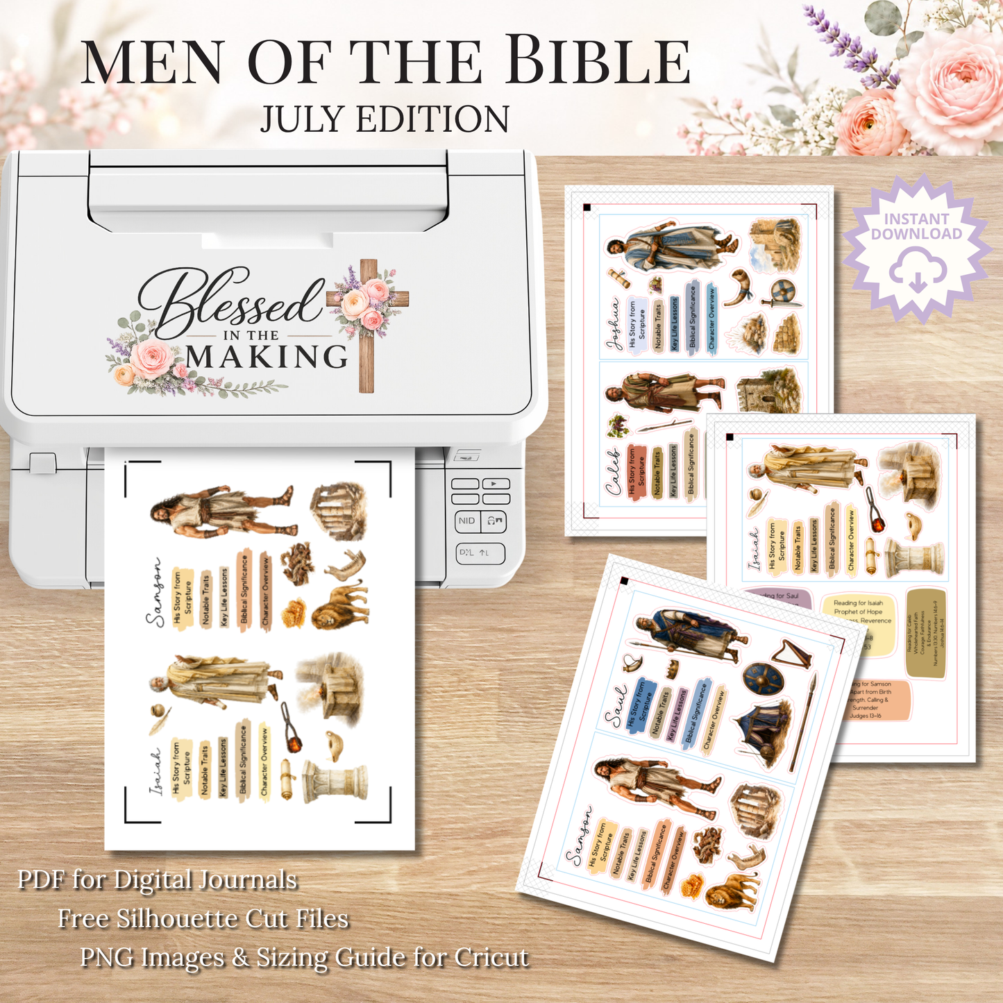 July Men of the Bible | Printable PDF | Cricut & Silhouette Files | Digital Stickers