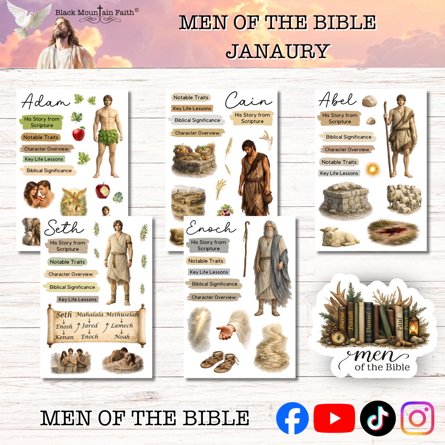 JANUARY Men of the Bible Snail Mail Stickers Stand Alone Listing