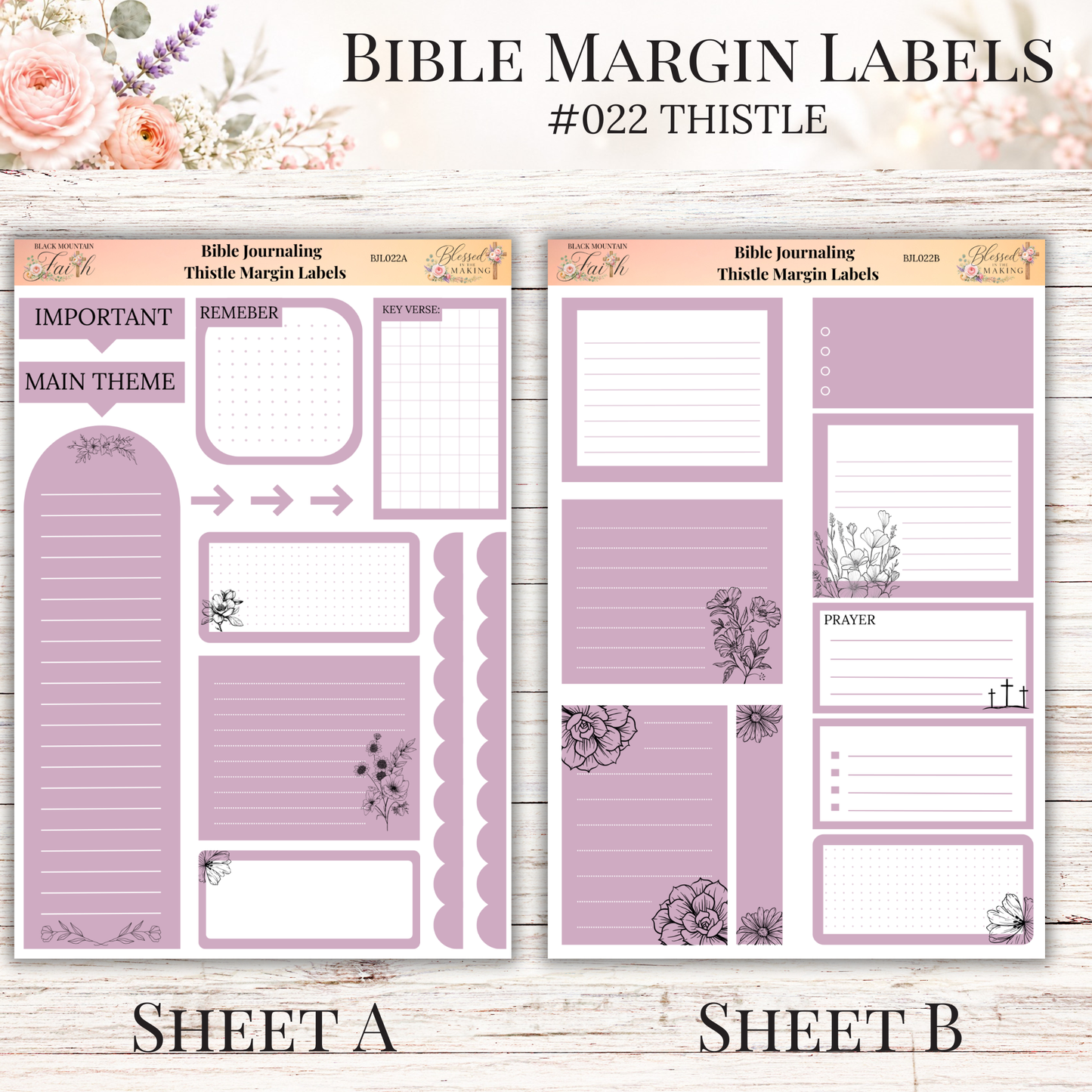 Bible Margin Labels #022 Thistle | Physical Sticker Sheets for Scripture Study