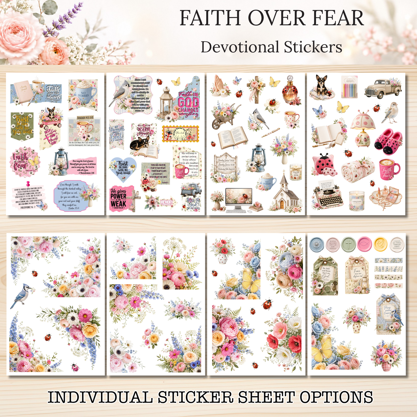 Faith Over Fear INDIVIDUAL Devotional Sticker Sheets | Scriptures for Anxiety