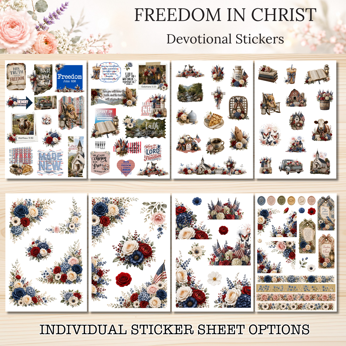 Freedom in Christ INDIVIDUAL Devotional Sticker Sheets | Scriptures for Free Living