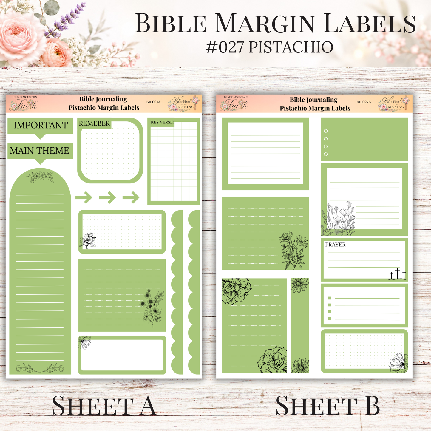 Bible Margin Labels #027 Pistachio | Physical Sticker Sheets for Scripture Study