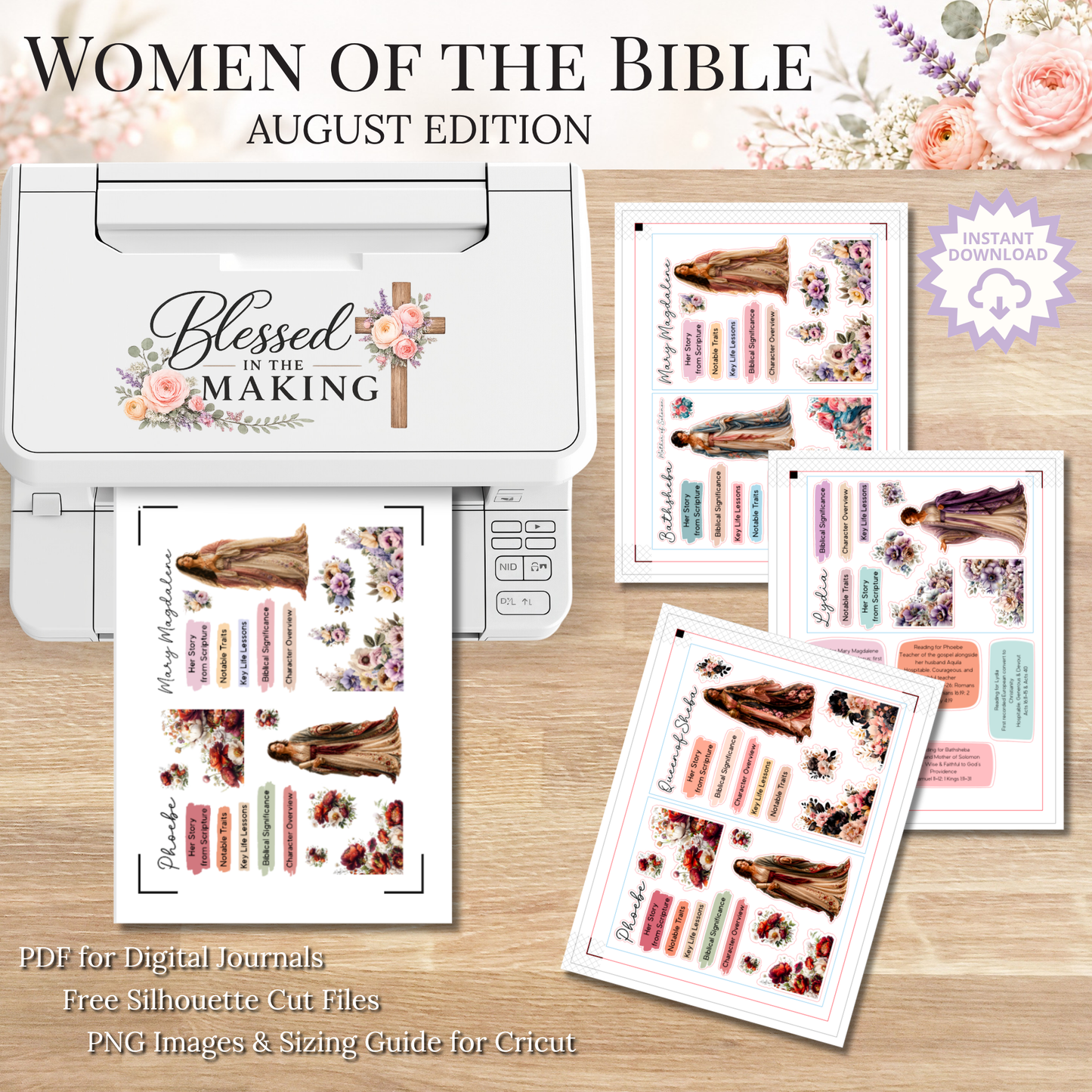 August Women of the Bible | Printable PDF | Cricut & Silhouette Files | Digital Stickers