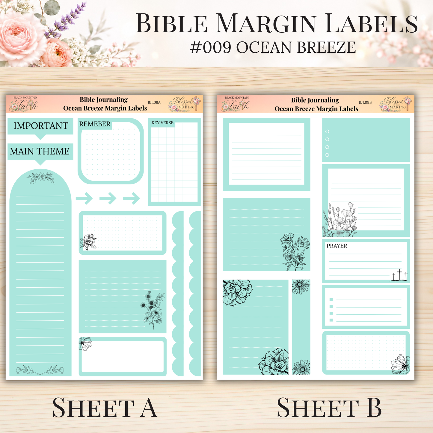 Bible Margin Labels #009 Ocean Breeze | Physical Sticker Sheets for Scripture Study