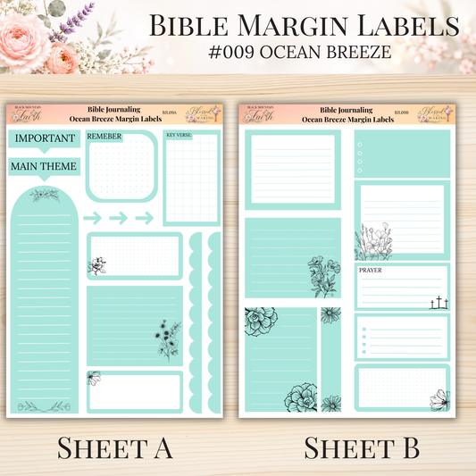Bible Margin Labels #009 Ocean Breeze | Physical Sticker Sheets for Scripture Study