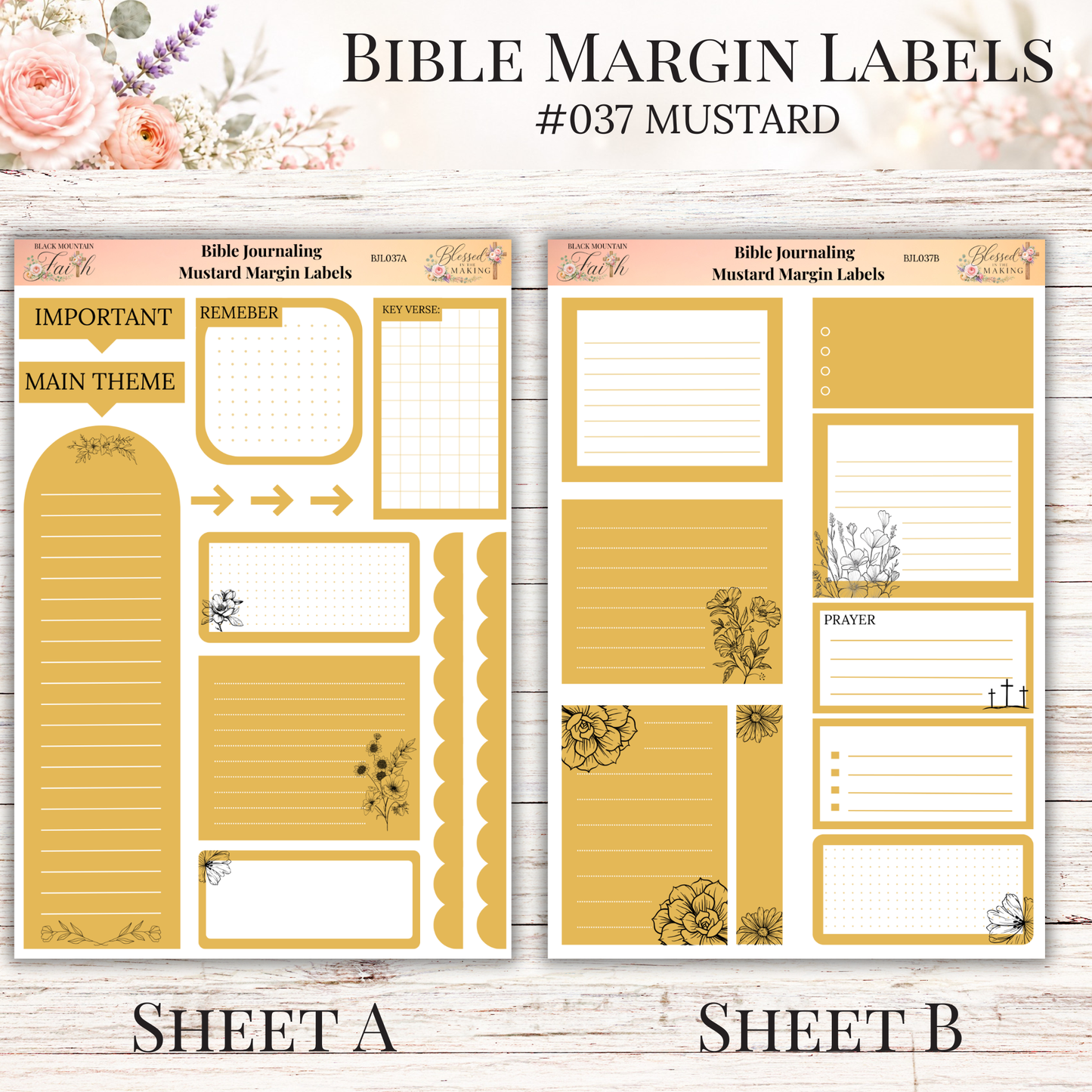 Bible Margin Labels #037 Mustard | Physical Sticker Sheets for Scripture Study