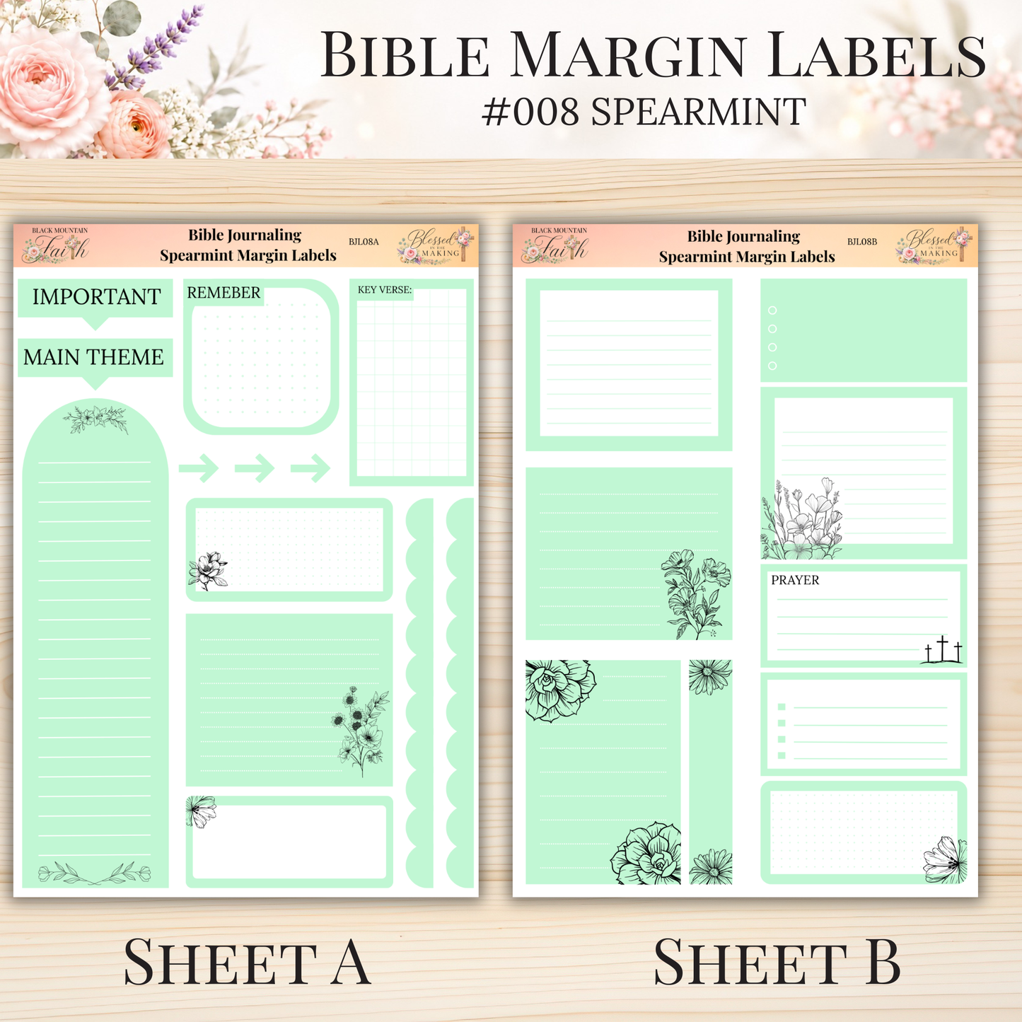 Bible Margin Labels #008 Spearmint | Physical Sticker Sheets for Scripture Study