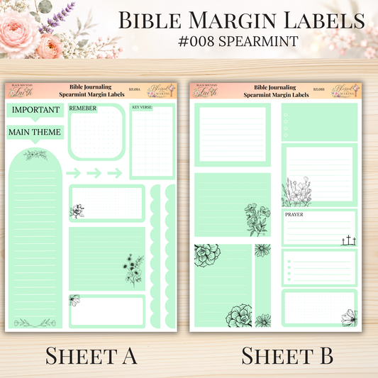 Bible Margin Labels #008 Spearmint | Physical Sticker Sheets for Scripture Study