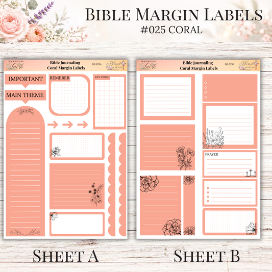 Bible Margin Labels #025 Coral| Physical Sticker Sheets for Scripture Study