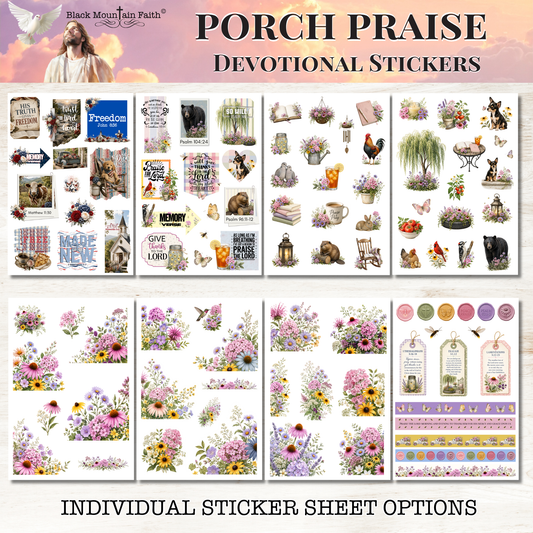 Porch Praise INDIVIDUAL Devotional Sticker Sheets | Scriptures for Everyday Worship