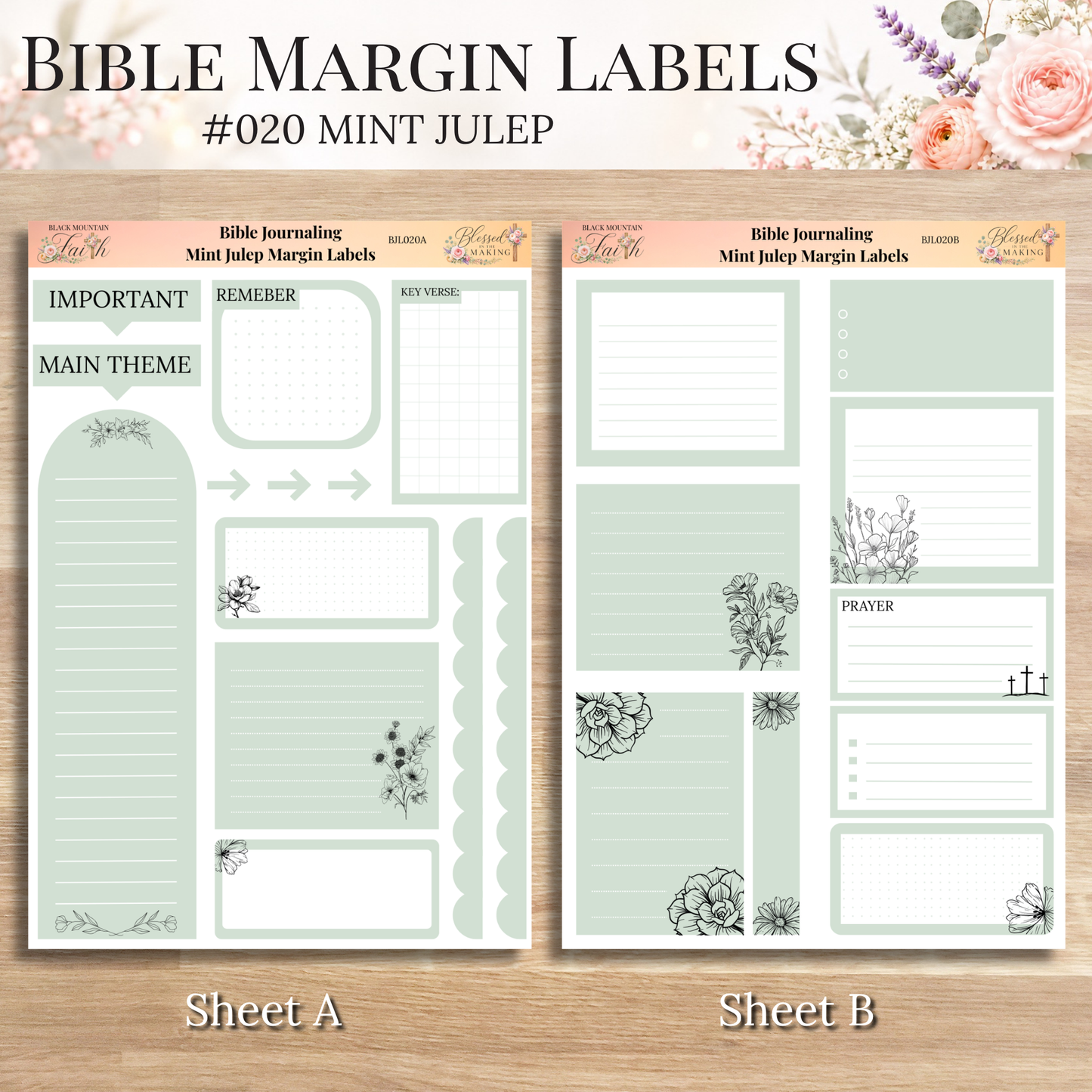 Bible Margin Labels 020 Mint Julep Print & Cut Bible Stickers