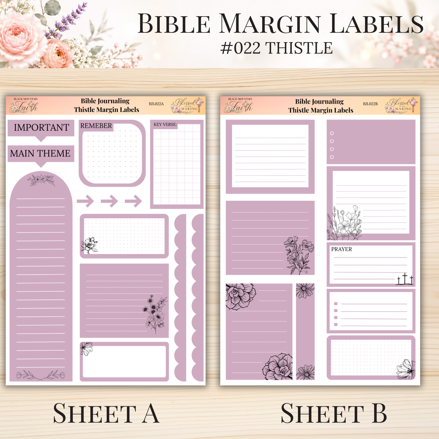 Bible Margin Labels #022 Thistle | Physical Sticker Sheets for Scripture Study