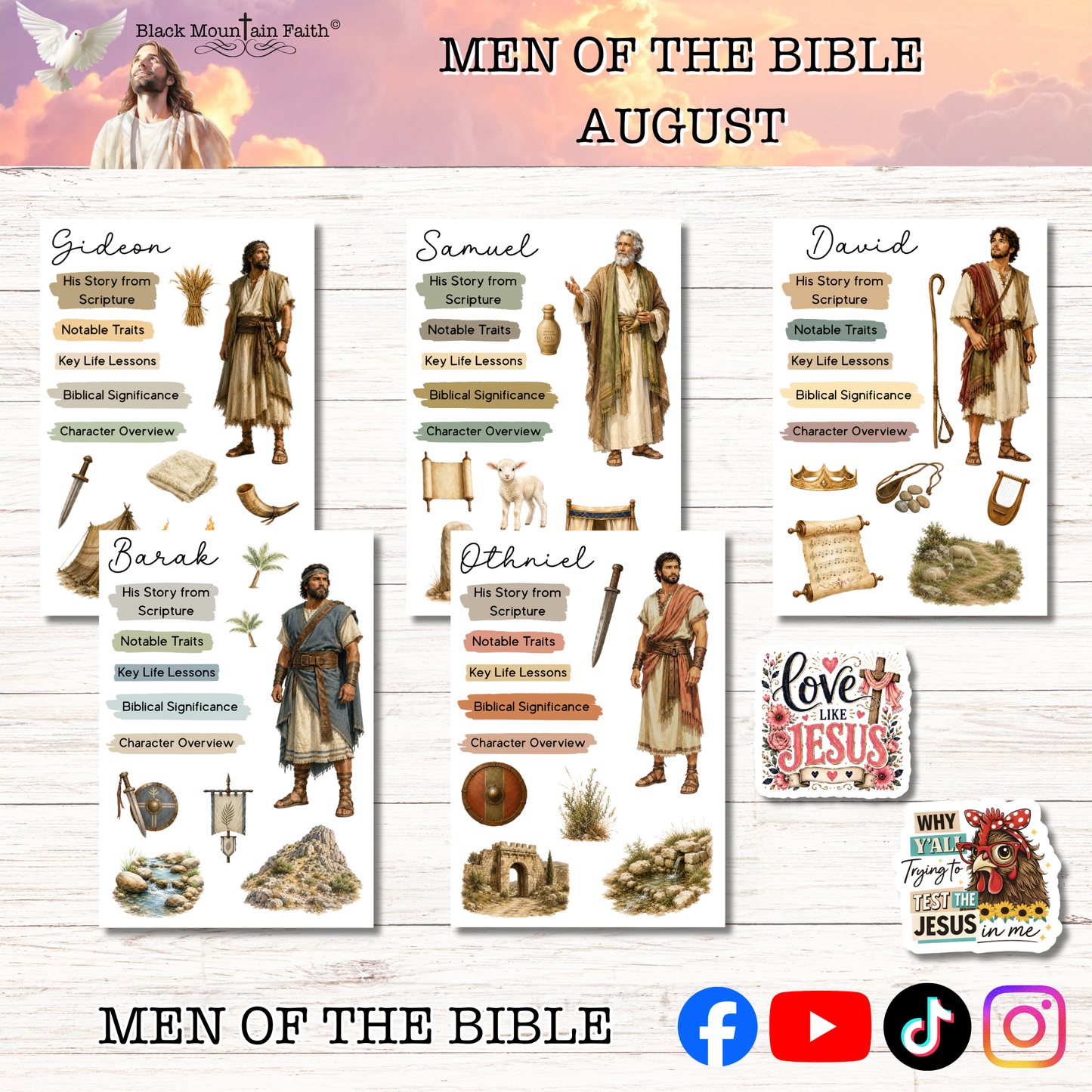 AUGUST Men of the Bible Snail Mail Stickers Stand Alone Listing