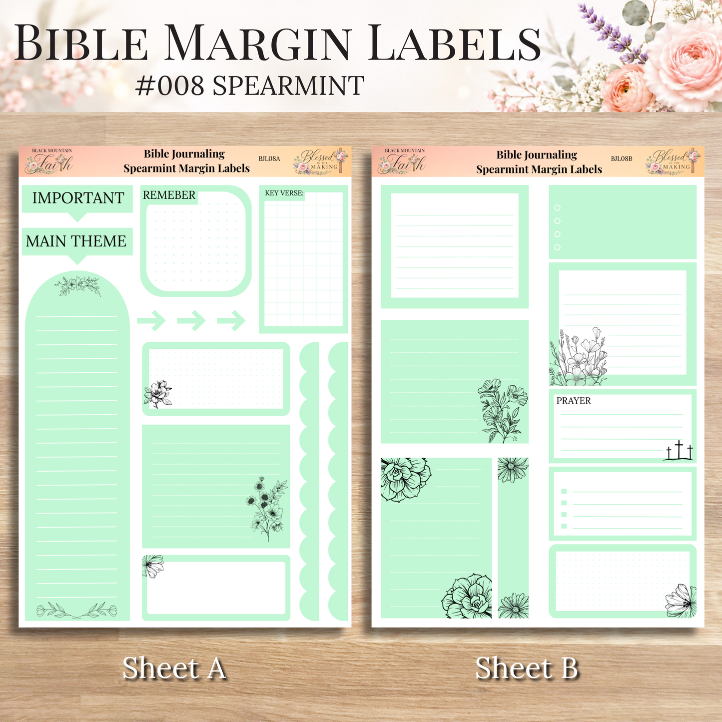 Bible Margin Labels 008 Spearmint Print & Cut Bible Stickers