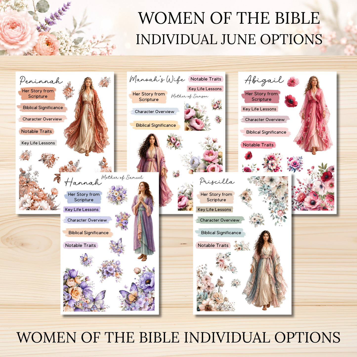 JUNE Women of the Bible Individual Sticker Sheet Options