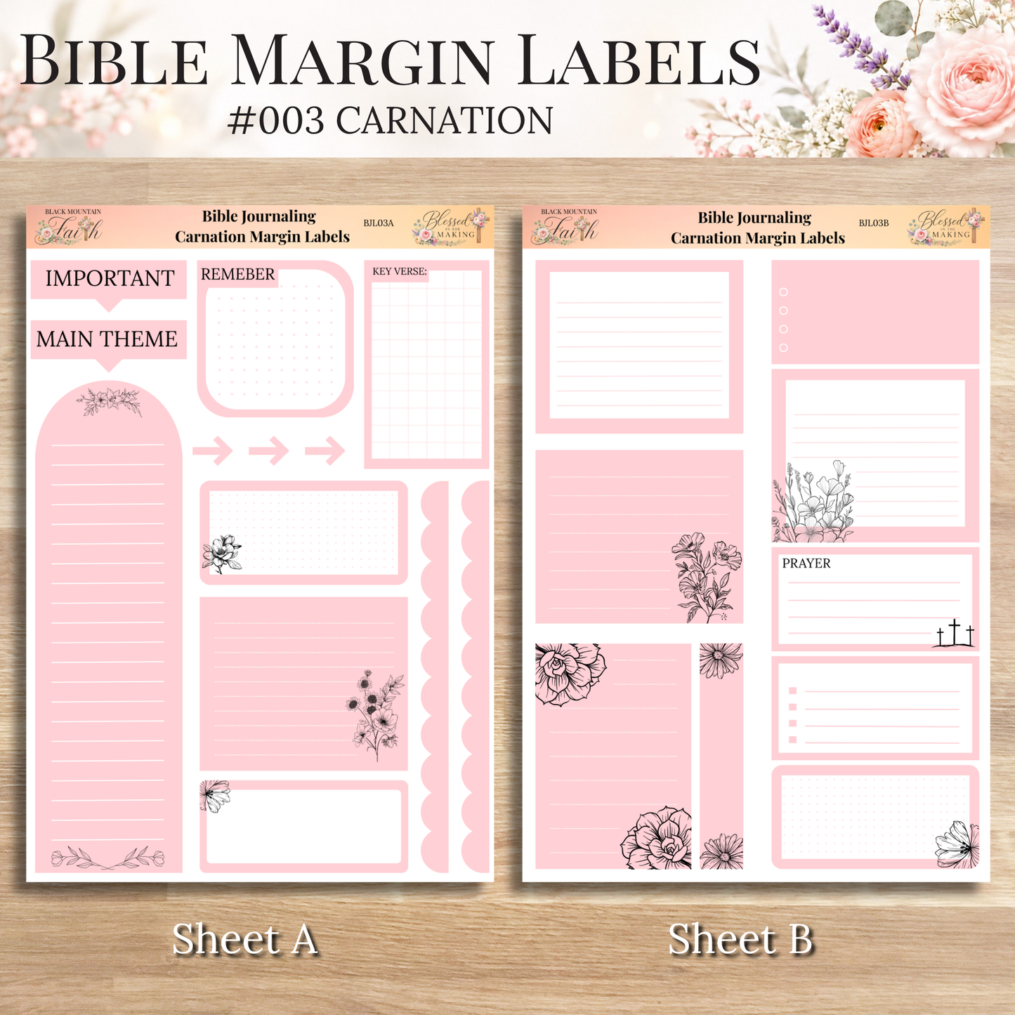 Bible Margin Labels 003 Carnation Print & Cut Bible Stickers
