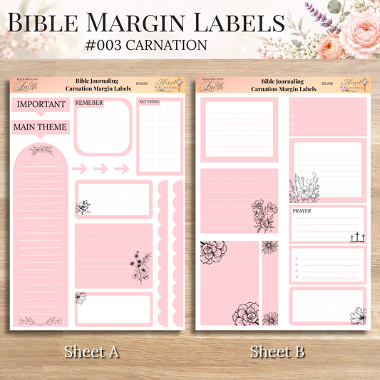 Bible Margin Labels 003 Carnation Print & Cut Bible Stickers
